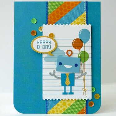 Doodlebug Hip Hip Hooray Robot Card by Mendi Yoshikawa