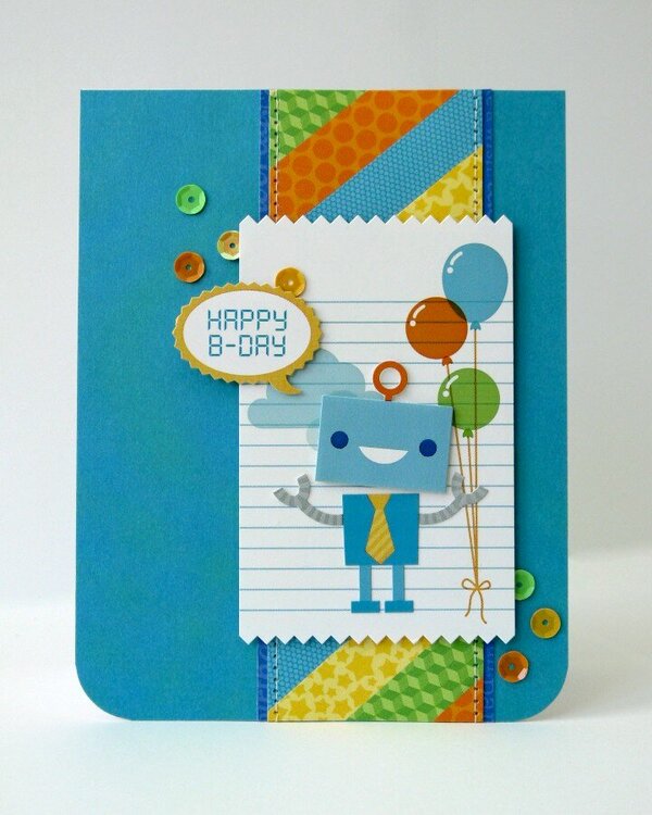 Doodlebug Hip Hip Hooray Robot Card by Mendi Yoshikawa