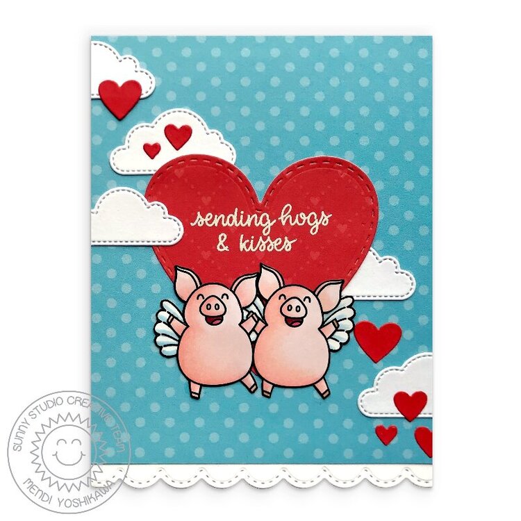 Sunny Studio Stamps Hogs &amp; Kisses Pig Card by Mendi Yoshikawa