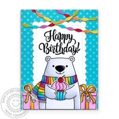 Sunny Studio Holiday Hugs Birthday Bear Card by Mendi Yoshikawa