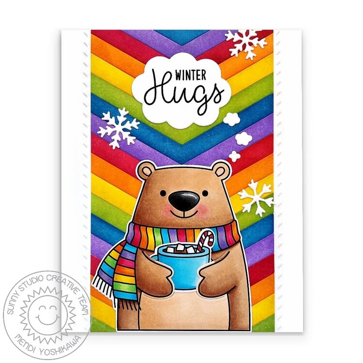 Sunny Studio Holiday Hugs Rainbow Christmas Card by Mendi Yoshikawa