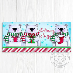 Sunny Studio Holiday Hugs Slimline Christmas Card by Mendi Yoshikawa