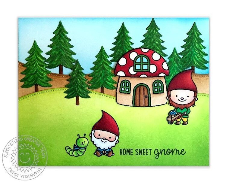 Sunny Studio Home Sweet Gnome Card by Mendi Yoshikawa