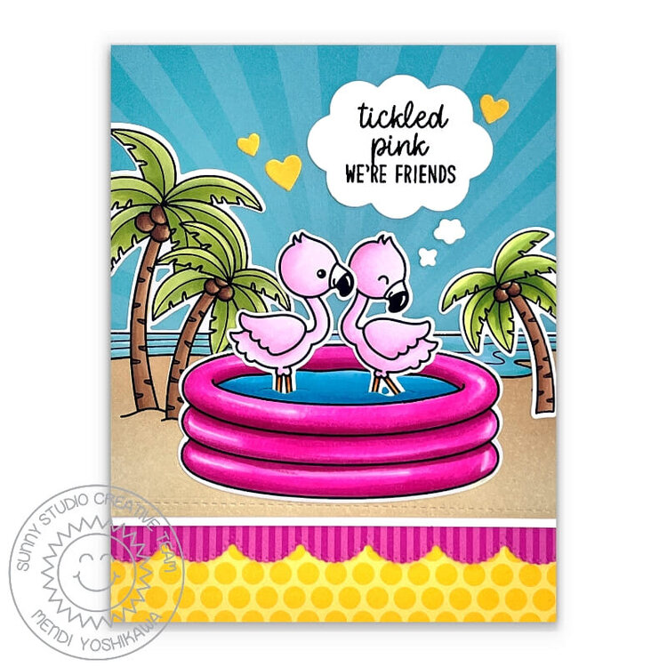 Sunny Studio Flamingos in Pool Card by Mendi Yoshikawa
