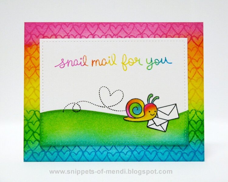 Lawn Fawn Rainbow Snail Mail Card by Mendi Yoshikawa