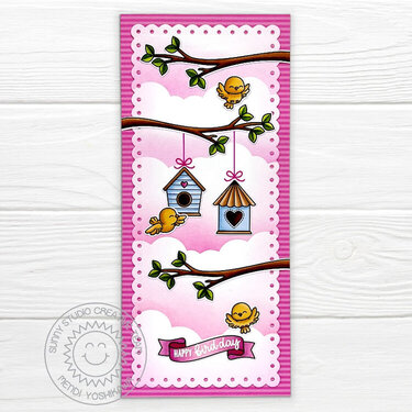 Sunny Studio Little Birdie Slimline Card by Mendi Yoshikawa