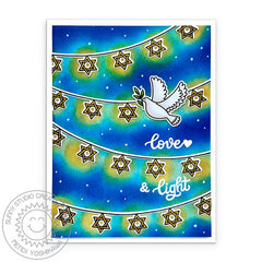 Sunny Studio Love & Light Hanukkah Dove & Banners Card by Mendi Yoshikawa