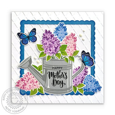 Sunny Studio Lilacs in Watering Can Mother&#039;s Day Card by Mendi Yoshikawa