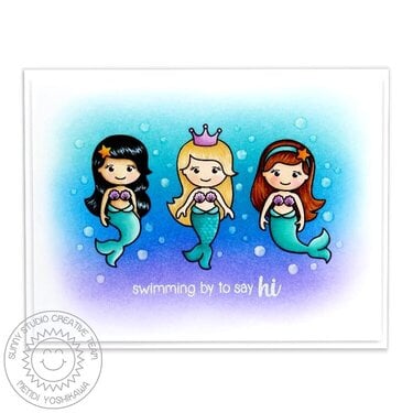 Sunny Studio Magical Mermaids Card by Mendi Yoshikawa