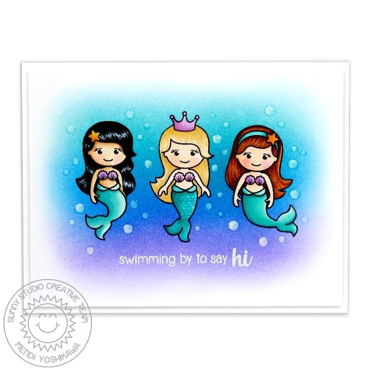Sunny Studio Magical Mermaids Card by Mendi Yoshikawa