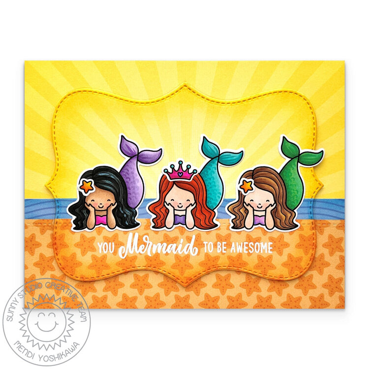 Sunny Studio Mermaid Kisses Summer Card by Mendi Yoshikawa