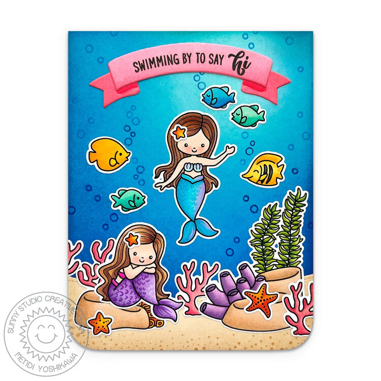 Sunny Studio Mermaid Kisses Summer Hello Card by Mendi Yoshikawa
