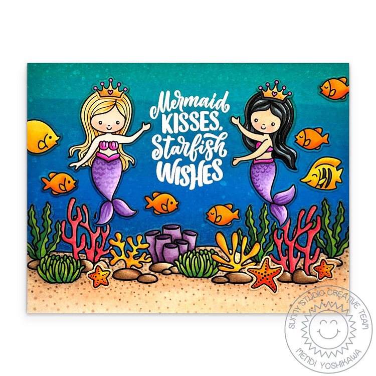 Sunny Studio Mermaid Kisses Ocean Card by Mendi Yoshikawa