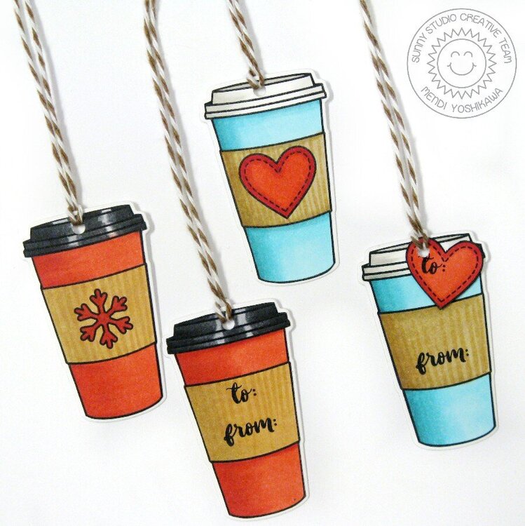 Sunny Studio Mug Hugs Coffee Holiday Gift Tags by Mendi