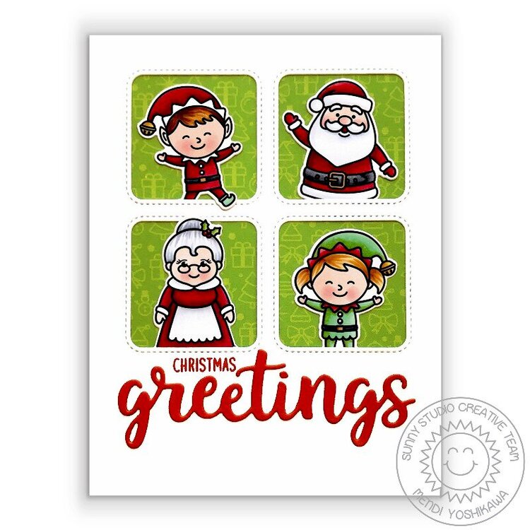 Sunny Studio North Pole Elf Christmas Card by Mendi Yoshikawa