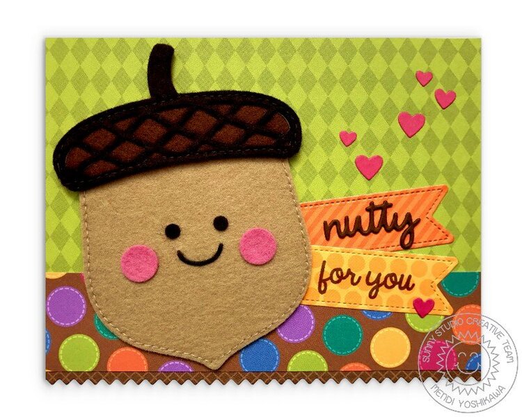 Sunny Studio Felt Acorn Nutty For You Card by Mendi Yoshikawa