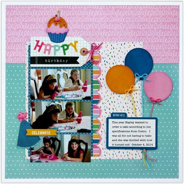 A Pebbles Inc. Birthday Wishes layout by Mendi Yoshikawa