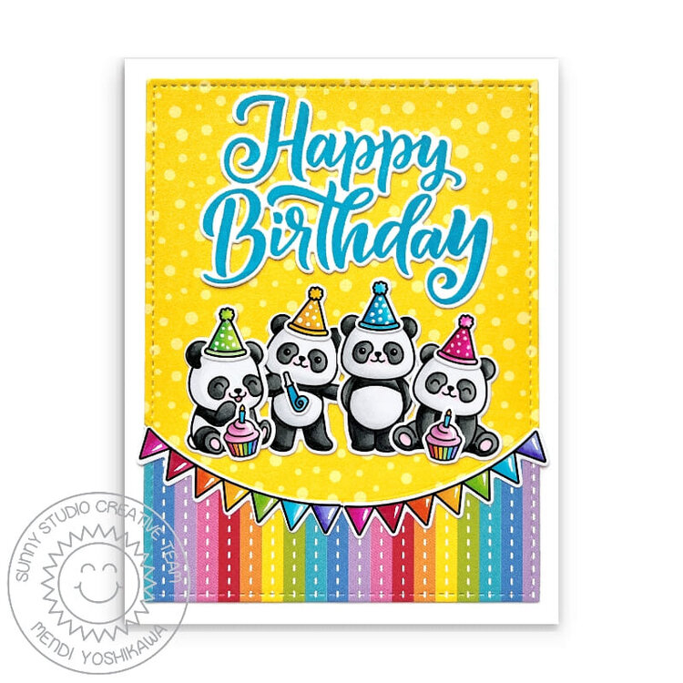 Sunny Studio Panda Party Birthday Card by Mendi Yoshikawa