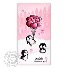 Sunny Studio Passionate Penguins Mini Slimline Card by Mendi Yoshikawa