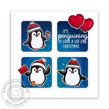 Sunny Studio Penguin Pals Christmas Card by Mendi Yoshikawa