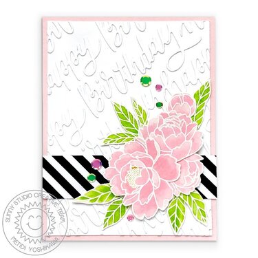 Sunny Studio Pink Peonies Spring Card by Mendi Yoshikawa