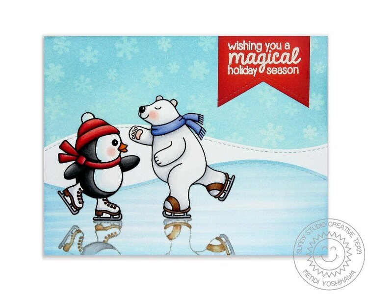 Sunny Studio Playful Polar Bears Card by Mendi Yoshikawa