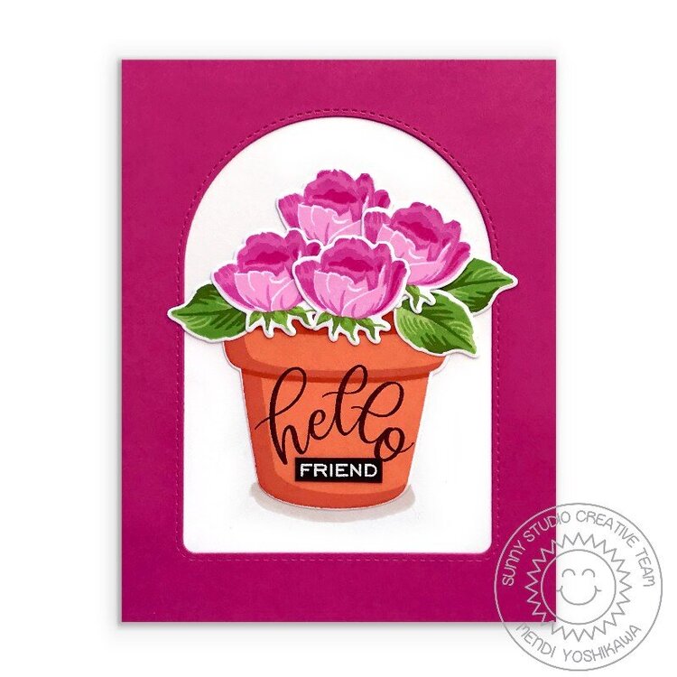 Sunny Studio Stamps Potted Rose Card by Mendi Yoshikawa