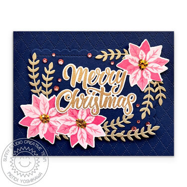 Sunny Studio Pretty Poinsettia Christmas Card by Mendi Yoshikawa
