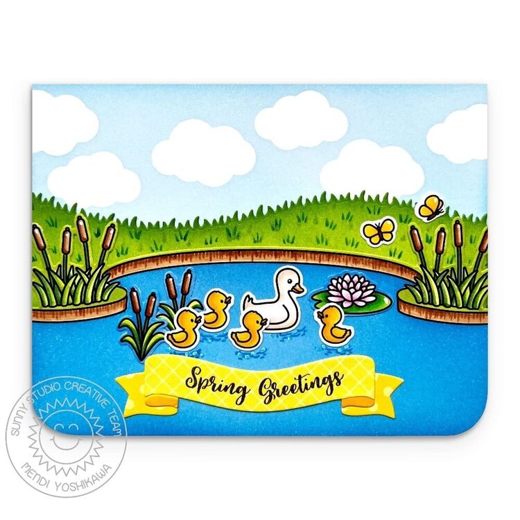 Sunny Studio Puddle Jumpers Spring Duck Card by Mendi Yoshikawa
