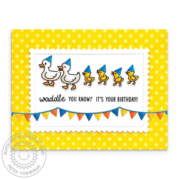 Sunny Studio Puddle Jumpers Duck Birthday Card by Mendi Yoshikawa