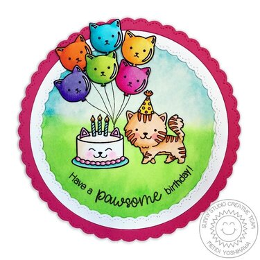 Sunny Studio Purrfect Birthday Cat Card by Mendi Yoshikawa