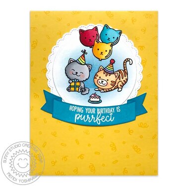 Sunny Studio Purrfect Birthday Cat Card by Mendi Yoshikawa