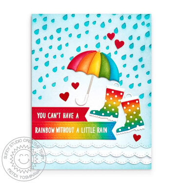 Sunny Studio Rainy Days Umbrella &amp; Rain Boots Card by Mendi Yoshikawa