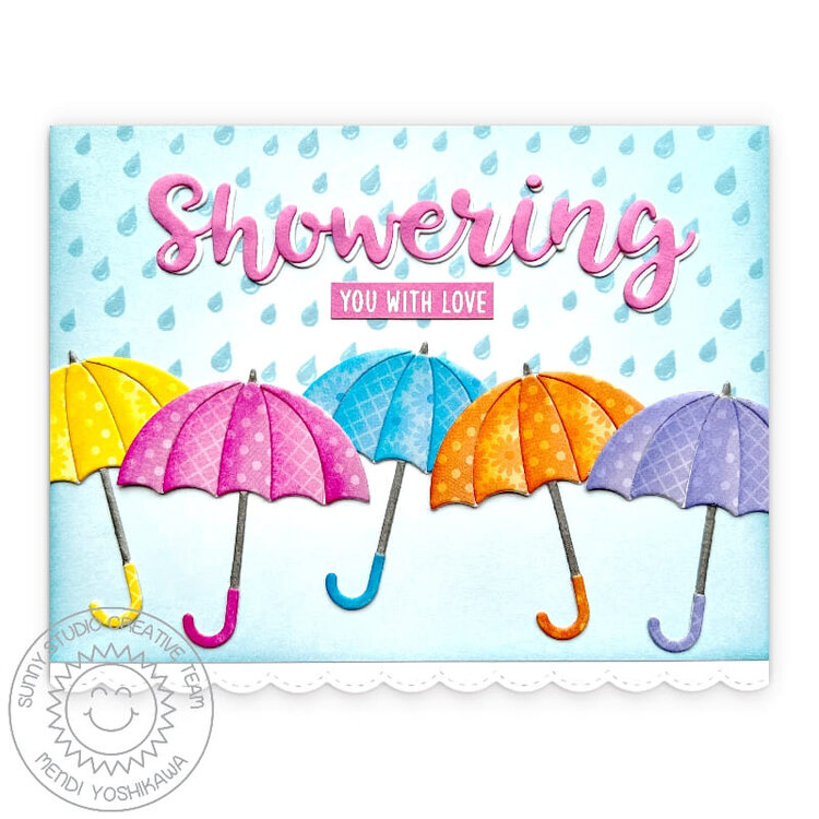 Sunny Studio Rainy Days Bridal or Baby Shower Umbrella Card by Mendi Yoshikawa
