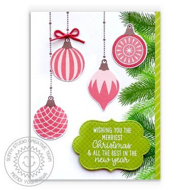 Sunny Studio Retro Ornaments Christmas Card by Mendi Yoshikawa