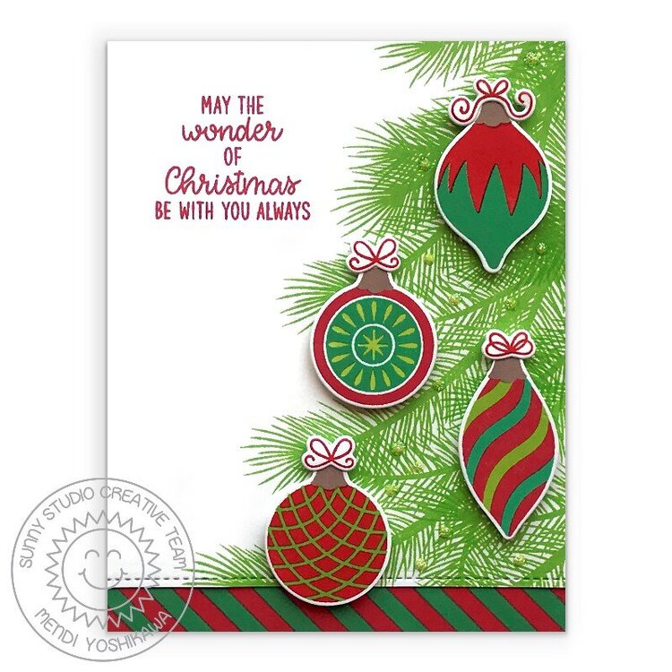 Sunny Studio Retro Ornaments Christmas Card by Mendi Yoshikawa