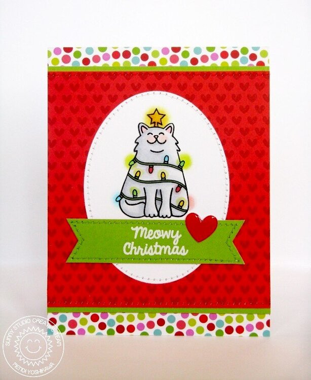 Sunny Studio Santa&#039;s Helpers Cat Card by Mendi Yoshikawa