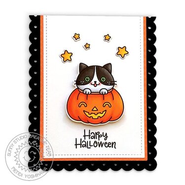 Sunny Studio Scaredy Cat Halloween Card by Mendi Yoshikawa