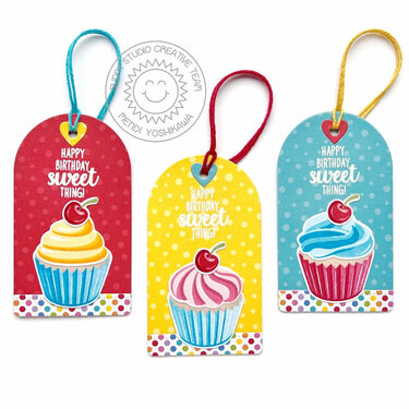 Sunny Studio Cupcake Birthday Gift Tags by Mendi Yoshikawa