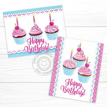 Sunny Studio Scrumptious Cupcakes Birthday Card by Mendi Yoshikawa