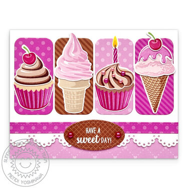 Sunny Studio Ice Cream &amp; Cupcakes Birthday Card by Mendi Yoshikawa