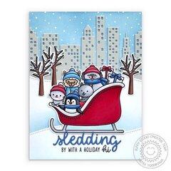 Sunny Studio Sledding Critters Christmas Card by Mendi Yoshikawa