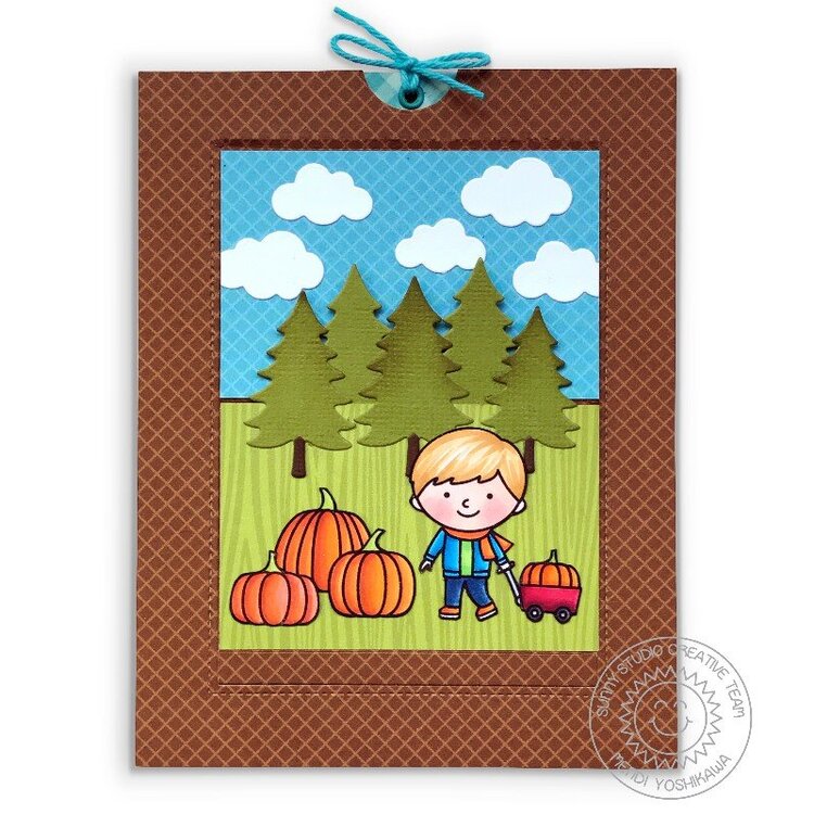 Sunny Studio Pumpkin Patch Sliding Window Pop-up Card by Mendi Yoshikawa