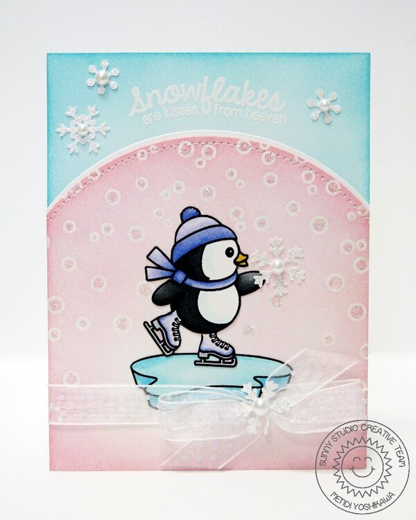 Sunny Studio Snow Kissed Penguin Card by Mendi Yoshikawa