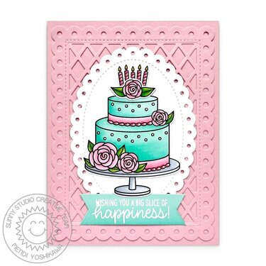 Sunny Studio Special Day Floral Cake Birthday Card by Mendi Yoshikawa