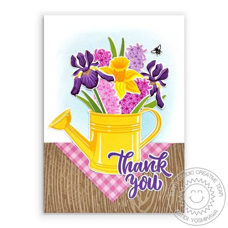 Sunny Studio Spring Bouquet Watering Can Thank You Card