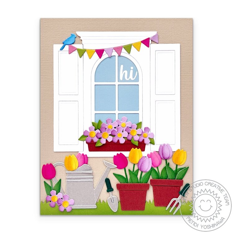 Sunny Studio Spring Garden Wonderful Window Card by Mendi Yoshikawa