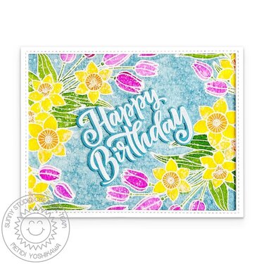 Sunny Studio Spring Garland Watercolor Floral Birthday Card by Mendi Yoshikawa