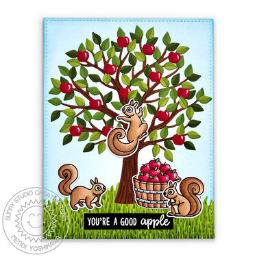 Sunny Studio Squirrel Friends &amp; Autumn Tree Card by Mendi Yoshikawa