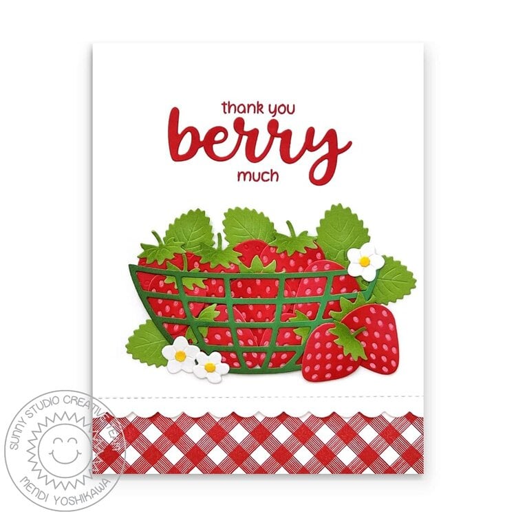 Sunny Studio Strawbery Patch Thank You Card by Mendi Yoshikawa